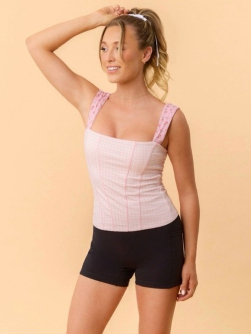 Blogilates Women's Tiny Bows Corset Tank Top - Pink Gingham